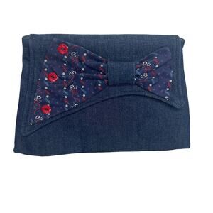 Vintage Funky Denim Clutch Bag Purse Magnetic Close Big Bow Rockabilly Handmade